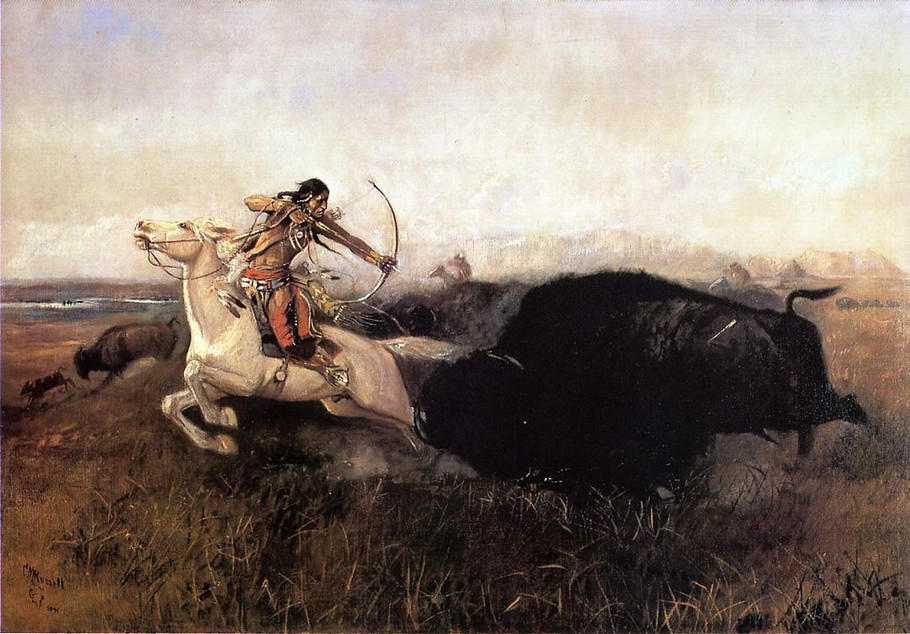 Indians Hunting Buffalo - Charles Marion Russell Paintings
